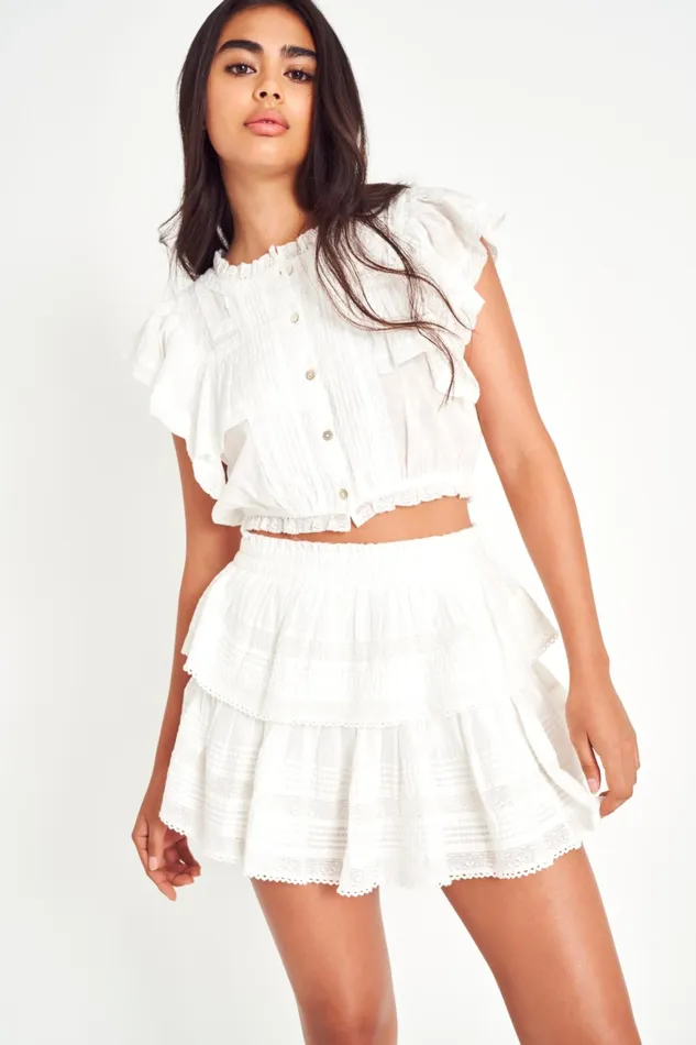 Women Skirts LoveShackFancy Ruffle Mini Heritage Skirt Antique White