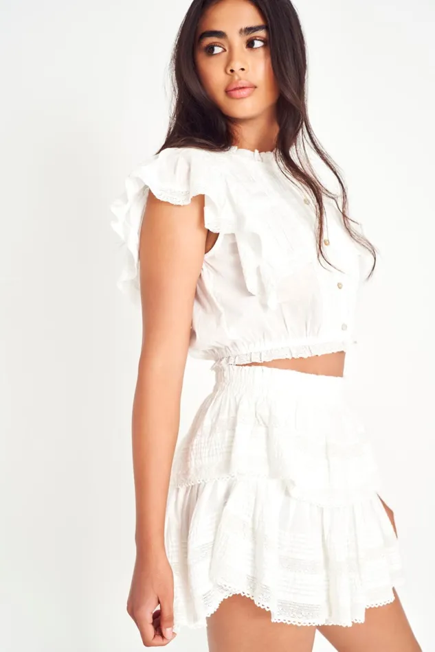 Women Skirts LoveShackFancy Ruffle Mini Heritage Skirt Antique White