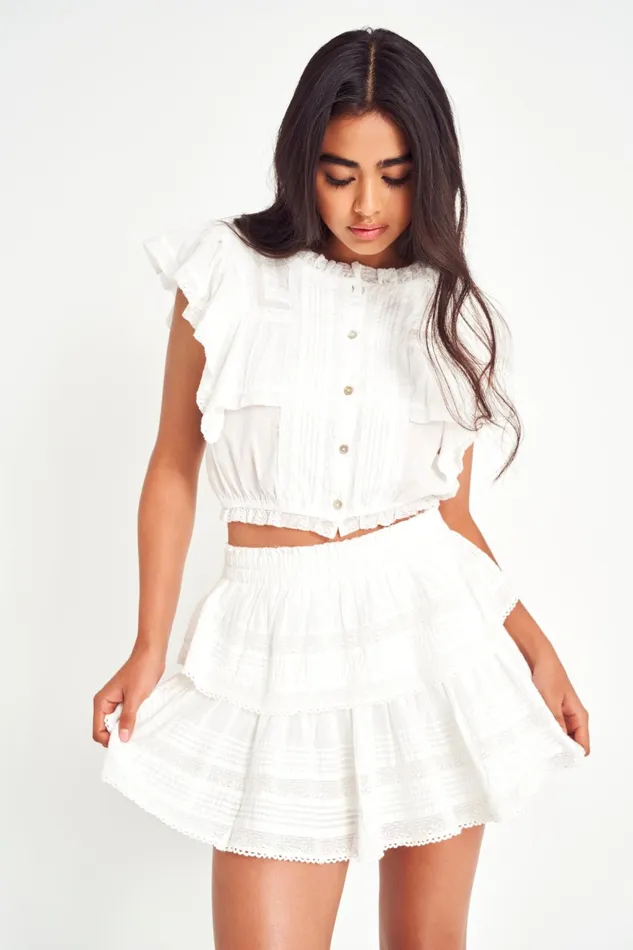Women Skirts LoveShackFancy Ruffle Mini Heritage Skirt Antique White