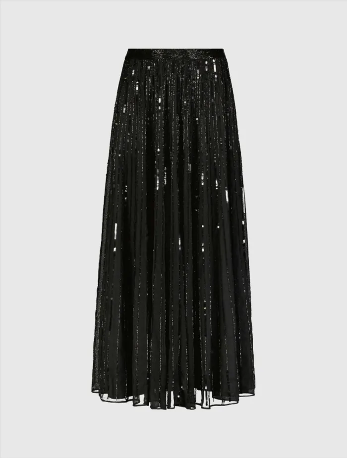 Women Skirts Mac Duggal Long Sequin Embellished Chiffon Evening Skirt 8211 FINAL SALE Black