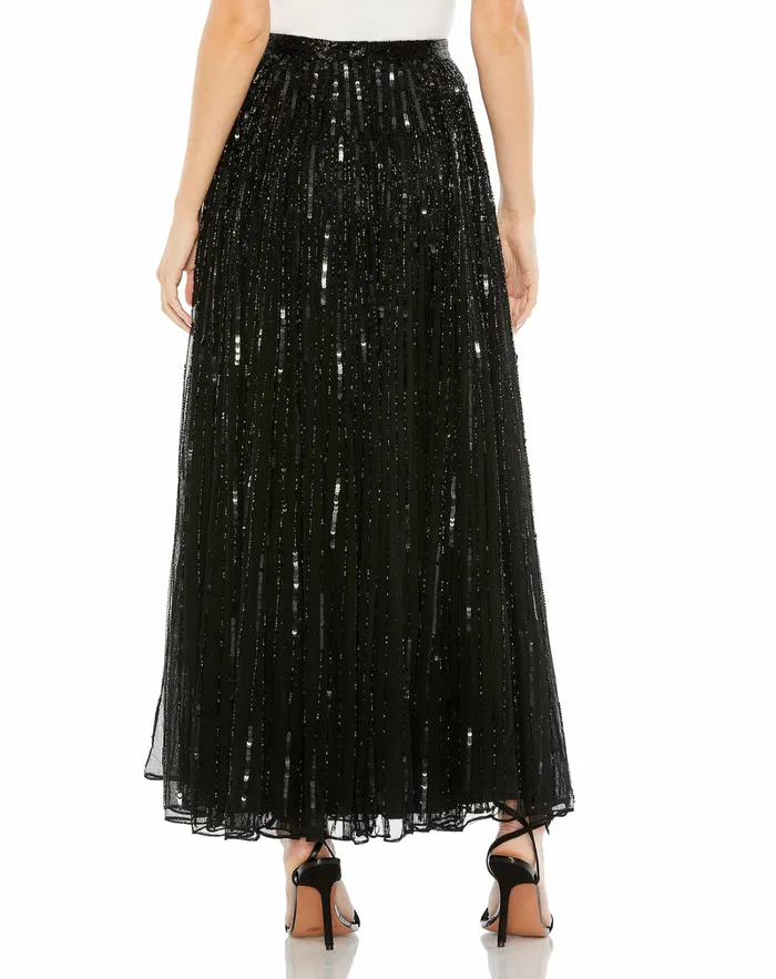 Women Skirts Mac Duggal Long Sequin Embellished Chiffon Evening Skirt 8211 FINAL SALE Black