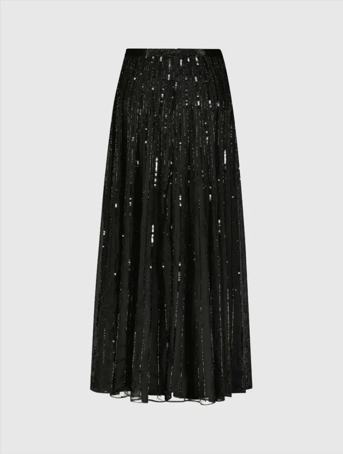 Women Skirts Mac Duggal Long Sequin Embellished Chiffon Evening Skirt 8211 FINAL SALE Black