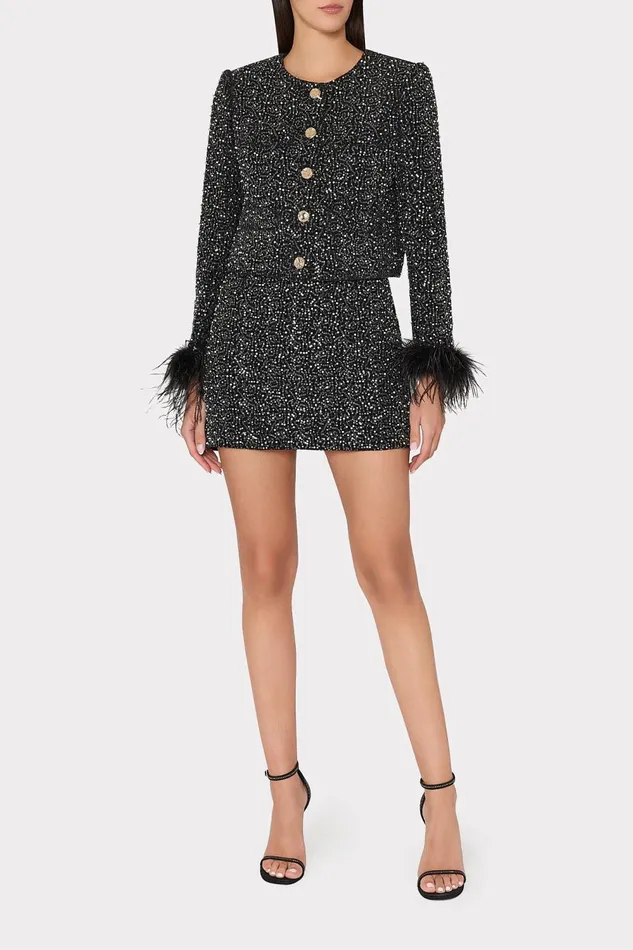 Women Skirts Milly Beaded Tweed Modern Mini Skirt Black