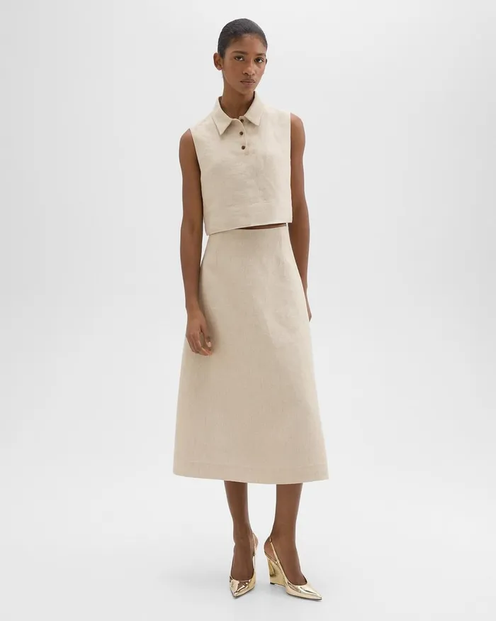 Women Skirts Theory Midi Circle Skirt In Basket Weave Linen Straw