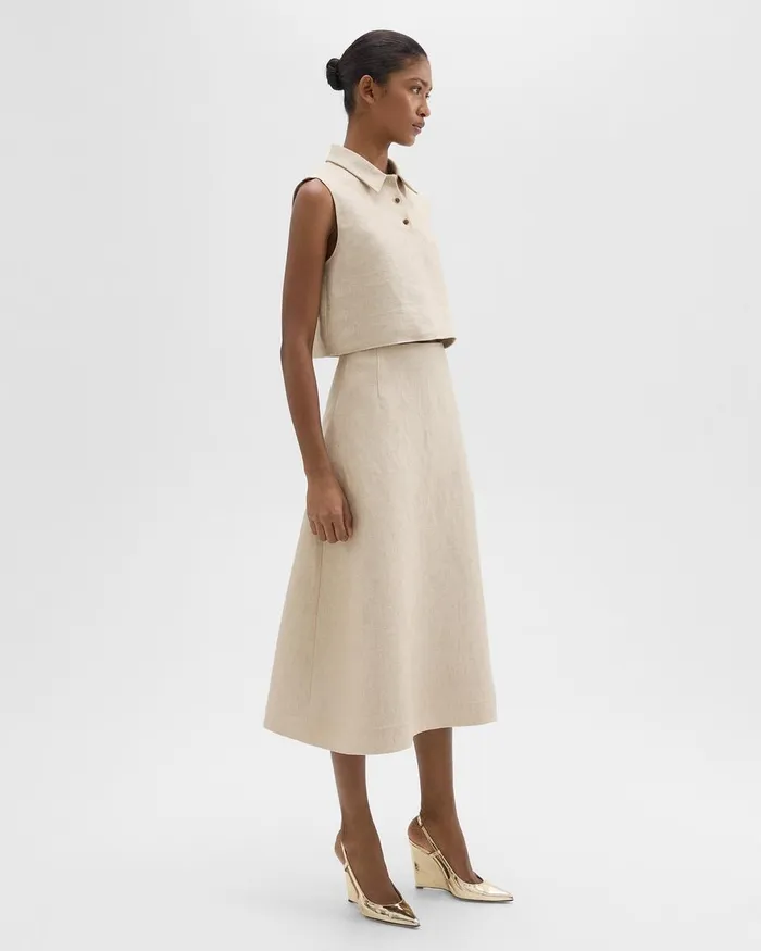 Women Skirts Theory Midi Circle Skirt In Basket Weave Linen Straw