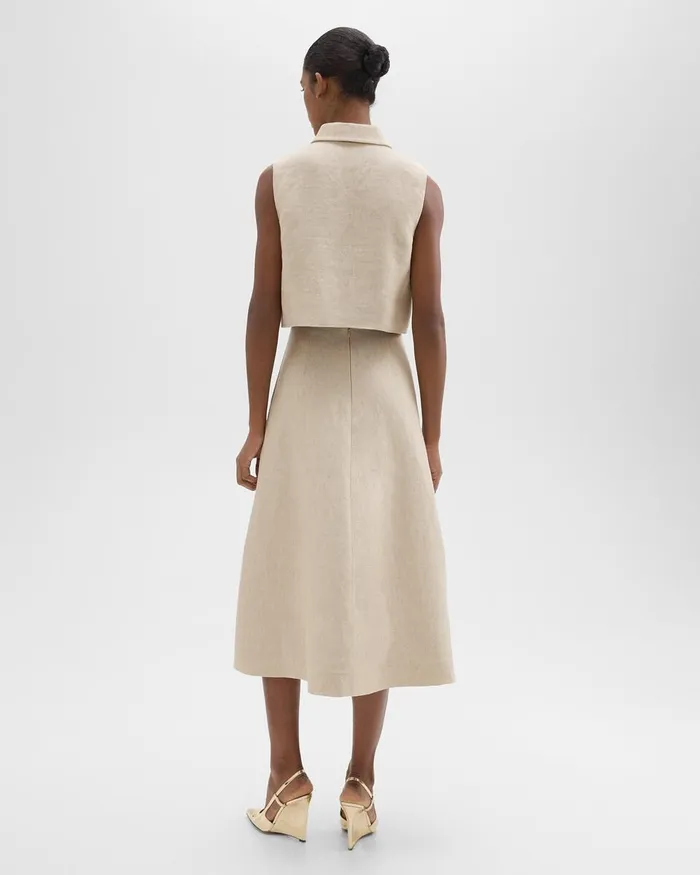 Women Skirts Theory Midi Circle Skirt In Basket Weave Linen Straw