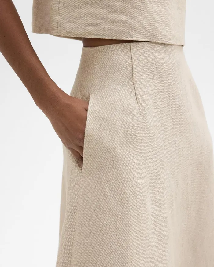 Women Skirts Theory Midi Circle Skirt In Basket Weave Linen Straw