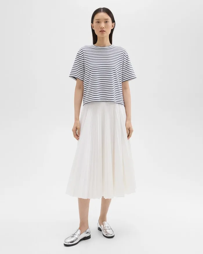 Women Skirts Theory Pleated Midi Skirt In Sleek Poplin White