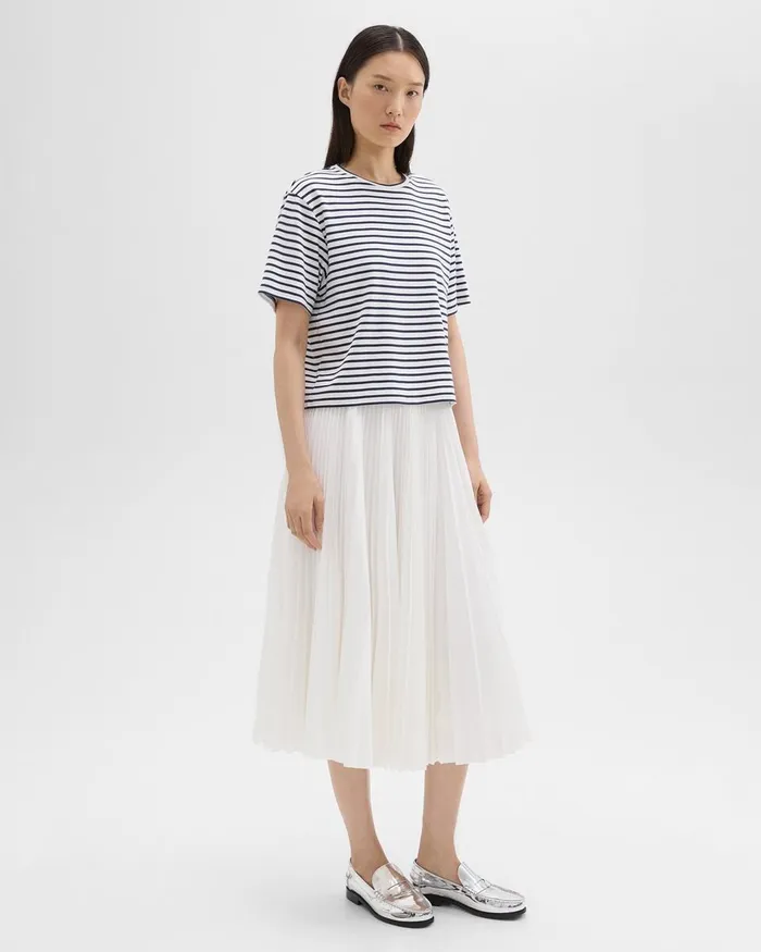 Women Skirts Theory Pleated Midi Skirt In Sleek Poplin White
