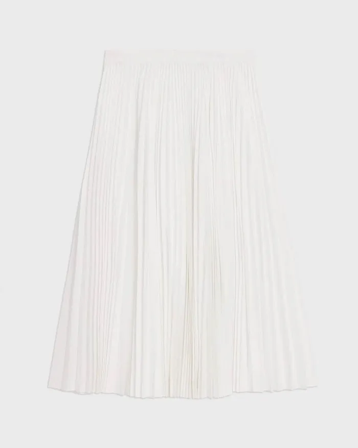Women Skirts Theory Pleated Midi Skirt In Sleek Poplin White