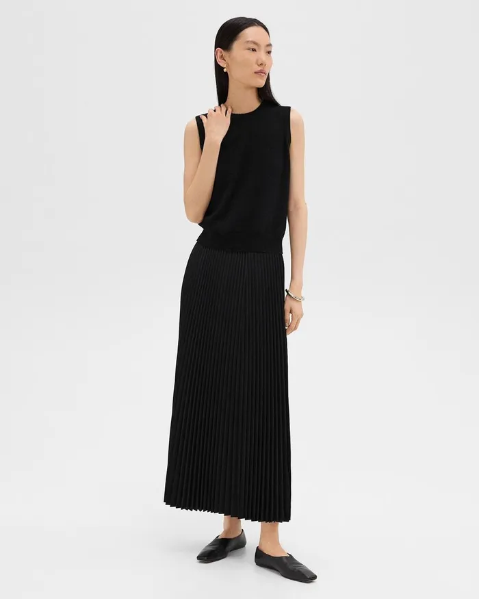 Women Skirts Theory Pleated PullOn Skirt In Stretch WoolBlend Black