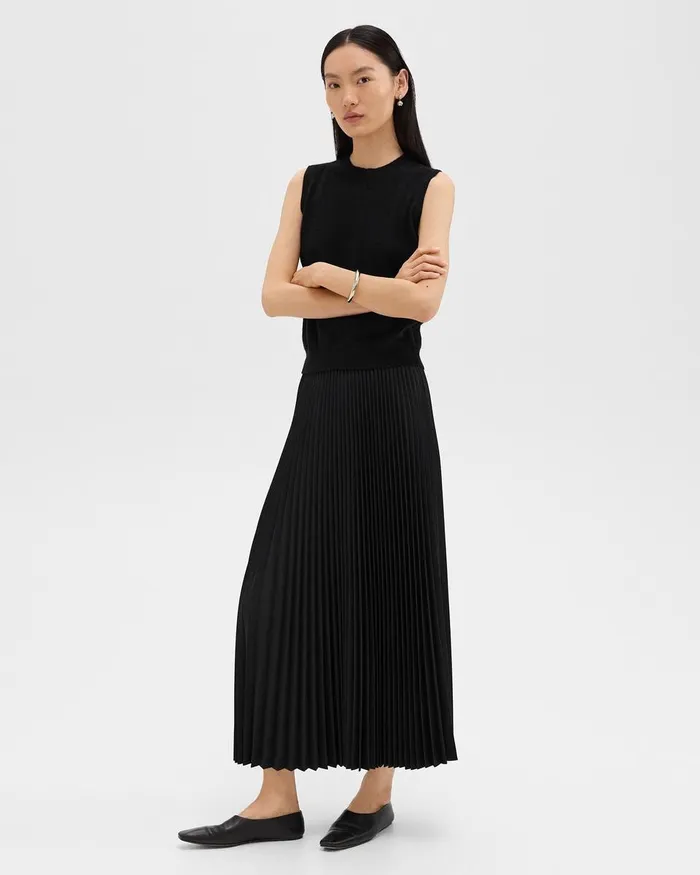 Women Skirts Theory Pleated PullOn Skirt In Stretch WoolBlend Black