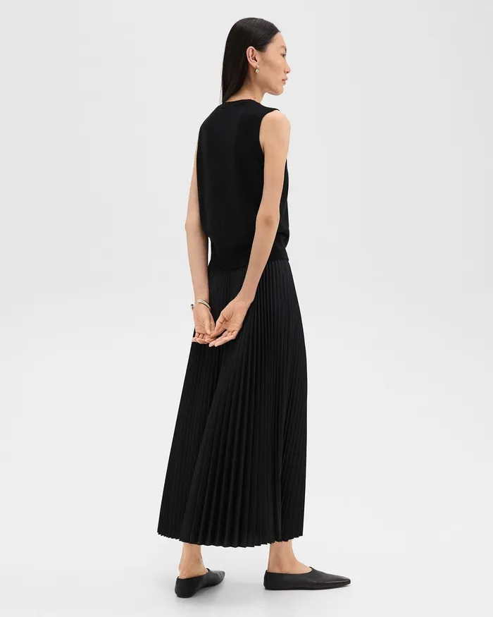 Women Skirts Theory Pleated PullOn Skirt In Stretch WoolBlend Black