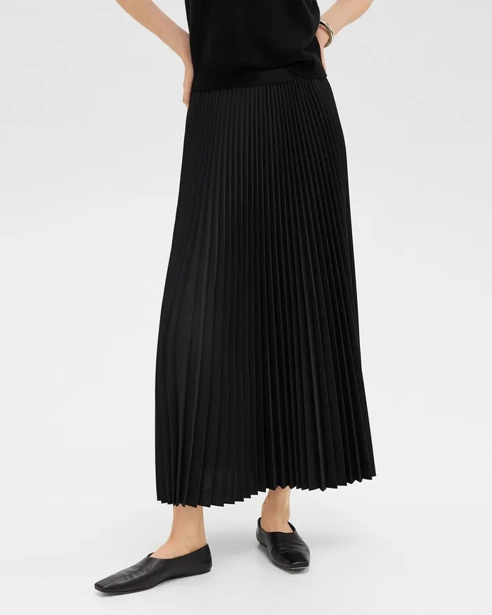 Women Skirts Theory Pleated PullOn Skirt In Stretch WoolBlend Black