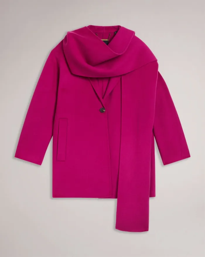 Women SKYLORR 8211 Scarf Detail Coat Bright Pink Ted Baker Coats and Jackets
