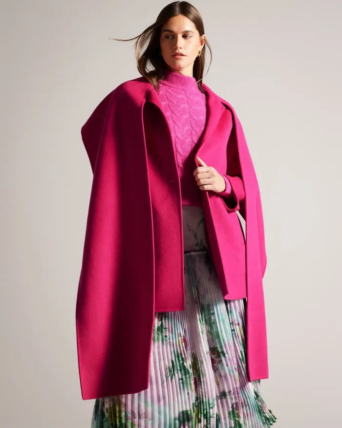 Women SKYLORR 8211 Scarf Detail Coat Bright Pink Ted Baker Coats and Jackets Women SKYLORR 8211 Scarf Detail Coat Bright Pink Ted Baker Coats and Jackets