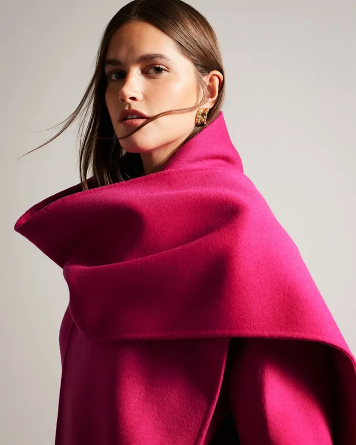Women SKYLORR 8211 Scarf Detail Coat Bright Pink Ted Baker Coats and Jackets Women SKYLORR 8211 Scarf Detail Coat Bright Pink Ted Baker Coats and Jackets
