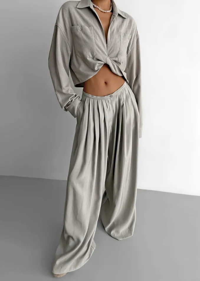 Women Sloane Wide Leg Trousers 8211 Grey The Frankie Shop Bottoms