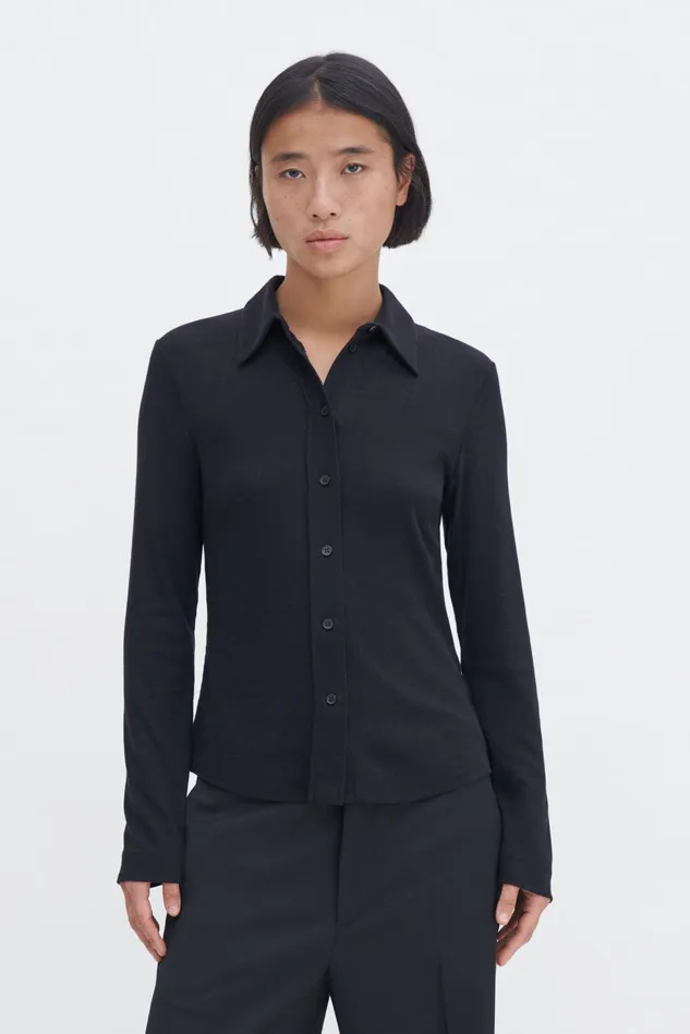 Women Soft Rib Shirt Black Filippa K Tops