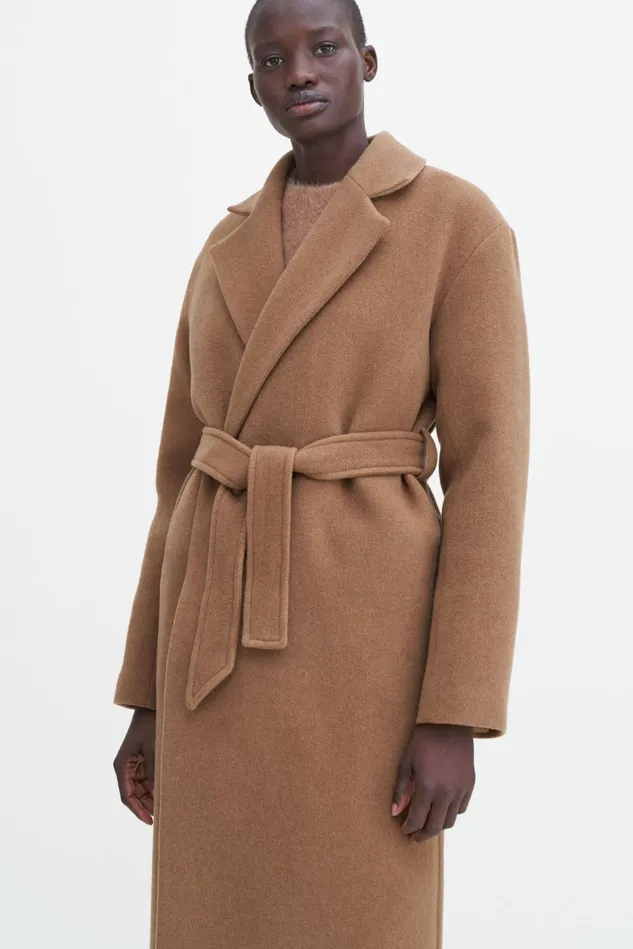 Women Soft Wool Belted Coat Light Brown Filippa K Outerwear