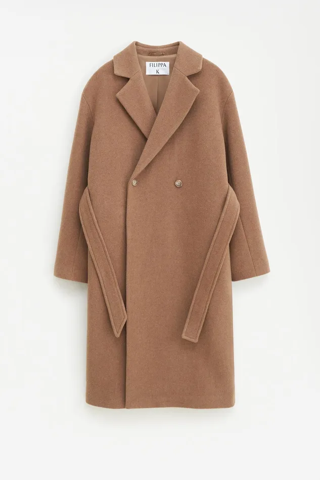 Women Soft Wool Belted Coat Light Brown Filippa K Outerwear