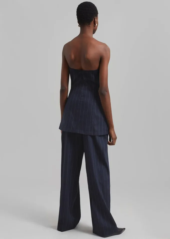 Women Sunny Strapless Vest 8211 NavyBeige Pinstripe The Frankie Shop Tops