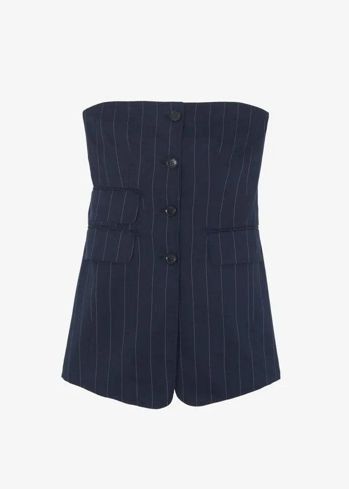 Women Sunny Strapless Vest 8211 NavyBeige Pinstripe The Frankie Shop Tops