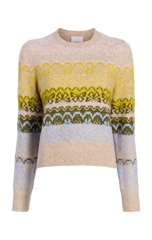 Women Sweaters and Knits Cinq Sept Lace Fair Isle Pullover Oatmeal Multi