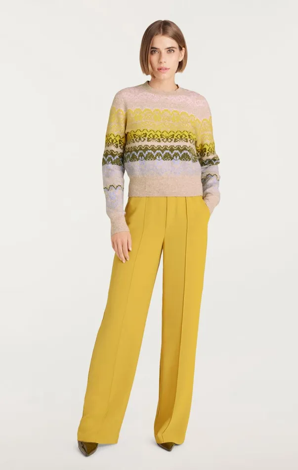 Women Sweaters and Knits Cinq Sept Lace Fair Isle Pullover Oatmeal Multi