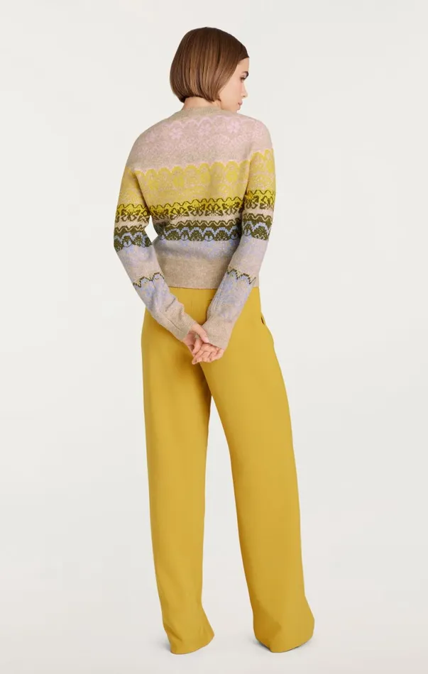 Women Sweaters and Knits Cinq Sept Lace Fair Isle Pullover Oatmeal Multi