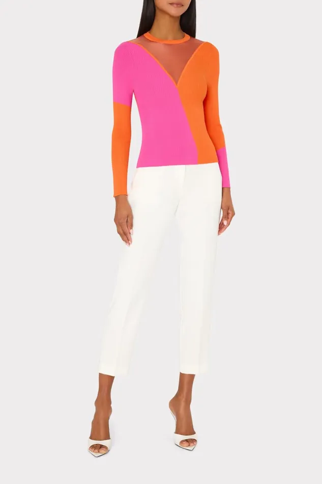 Women Sweaters and Knits Milly Color Block Sheer Graphic Crewneck Coralpink Women Sweaters and Knits Milly Color Block Sheer Graphic Crewneck Coralpink