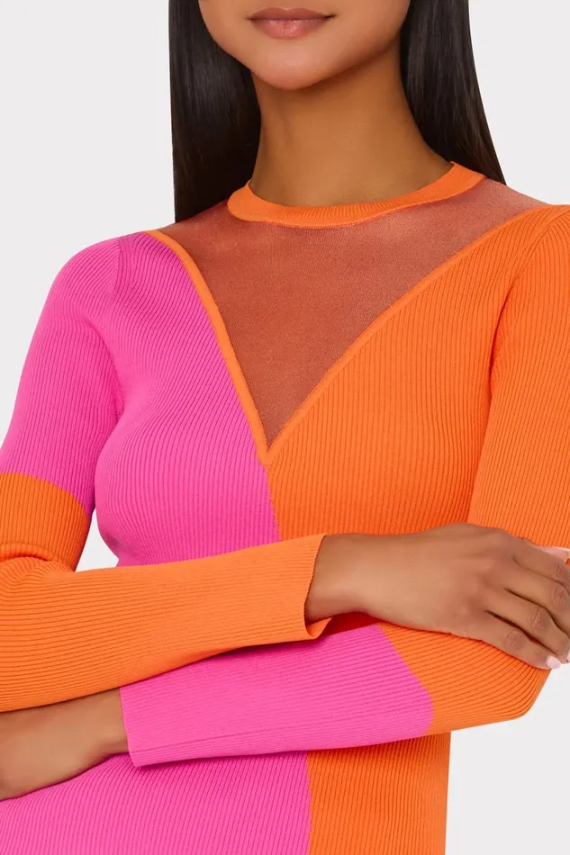 Women Sweaters and Knits Milly Color Block Sheer Graphic Crewneck Coralpink Women Sweaters and Knits Milly Color Block Sheer Graphic Crewneck Coralpink