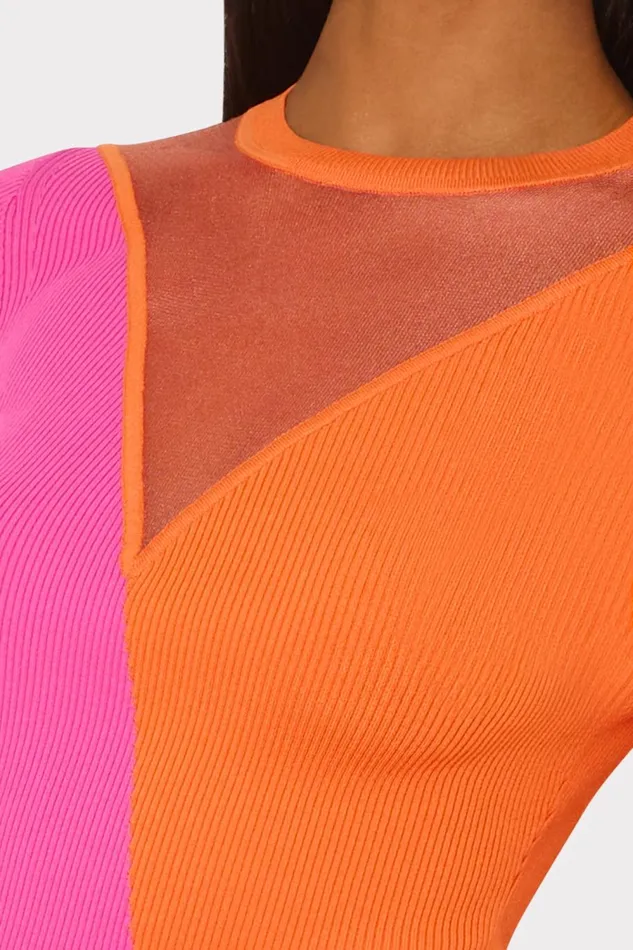Women Sweaters and Knits Milly Color Block Sheer Graphic Crewneck Coralpink Women Sweaters and Knits Milly Color Block Sheer Graphic Crewneck Coralpink