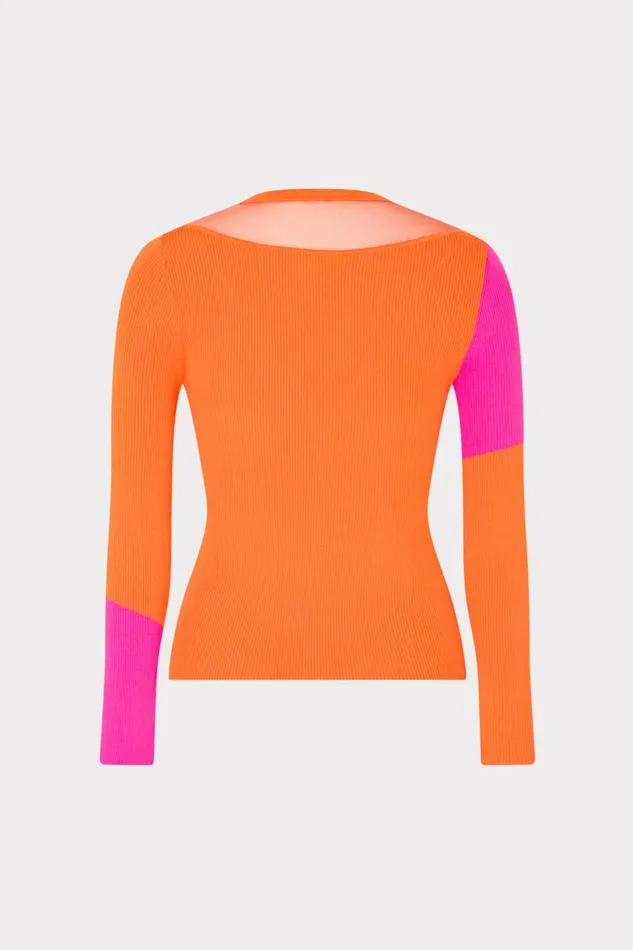Women Sweaters and Knits Milly Color Block Sheer Graphic Crewneck Coralpink Women Sweaters and Knits Milly Color Block Sheer Graphic Crewneck Coralpink