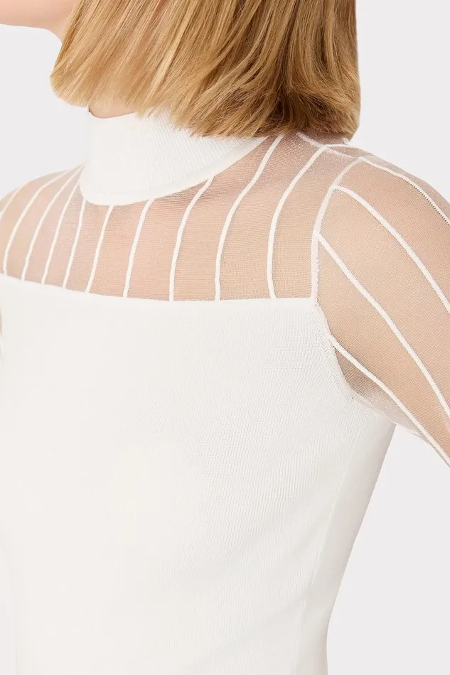 Women Sweaters and Knits Milly Krissy Sheer Knit Mockneck Top Ecru Women Sweaters and Knits Milly Krissy Sheer Knit Mockneck Top Ecru
