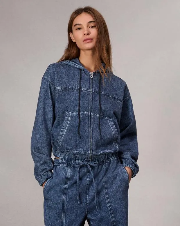 Women Sweaters and Sweatshirts Rag and Bone Miramar Fleece Davina Hoodie Cotton Fleece Topaz