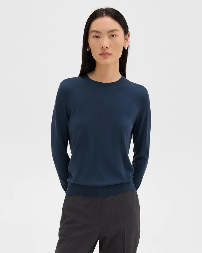 Women Sweaters Cardigans Theory Crewneck Sweater In Regal Wool Ash Blue