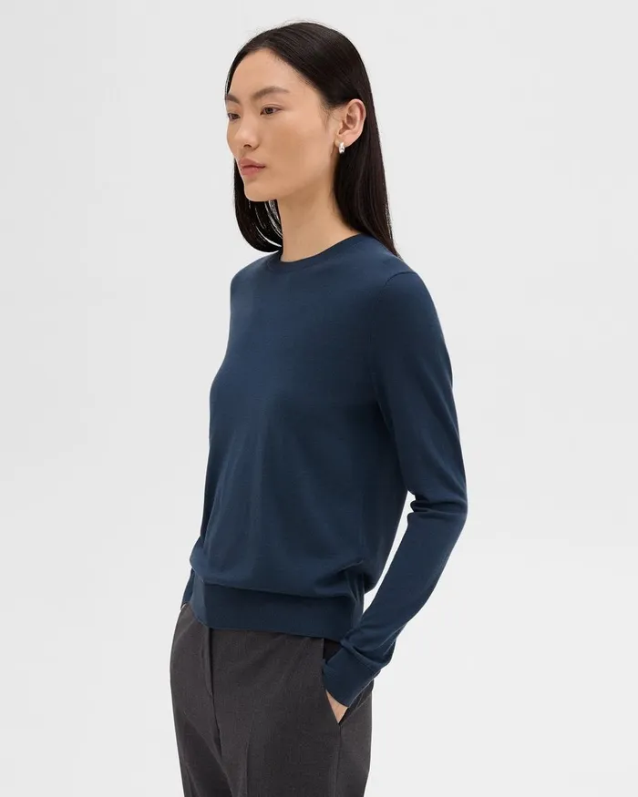 Women Sweaters Cardigans Theory Crewneck Sweater In Regal Wool Ash Blue