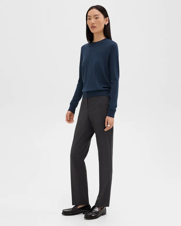 Women Sweaters Cardigans Theory Crewneck Sweater In Regal Wool Ash Blue