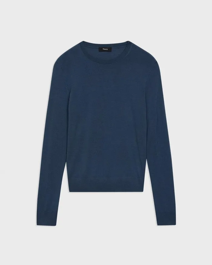 Women Sweaters Cardigans Theory Crewneck Sweater In Regal Wool Ash Blue