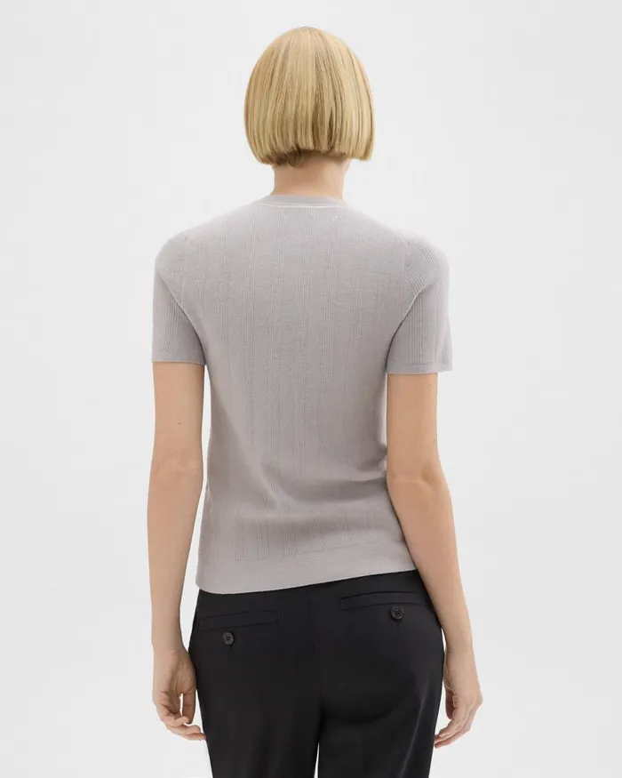 Women Sweaters Cardigans Theory Rib Knit ShortSleeve Henley Warm Silver