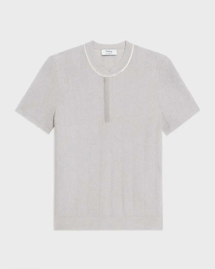 Women Sweaters Cardigans Theory Rib Knit ShortSleeve Henley Warm Silver