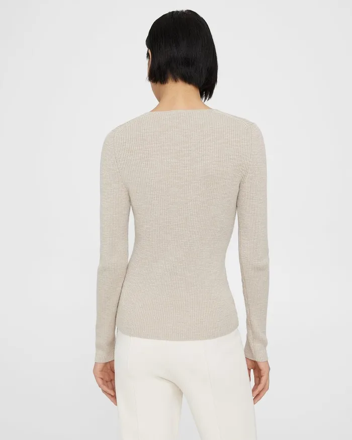 Women Sweaters Cardigans Theory Rib Knit VNeck Sweater In Slub Cotton Blend Parchment
