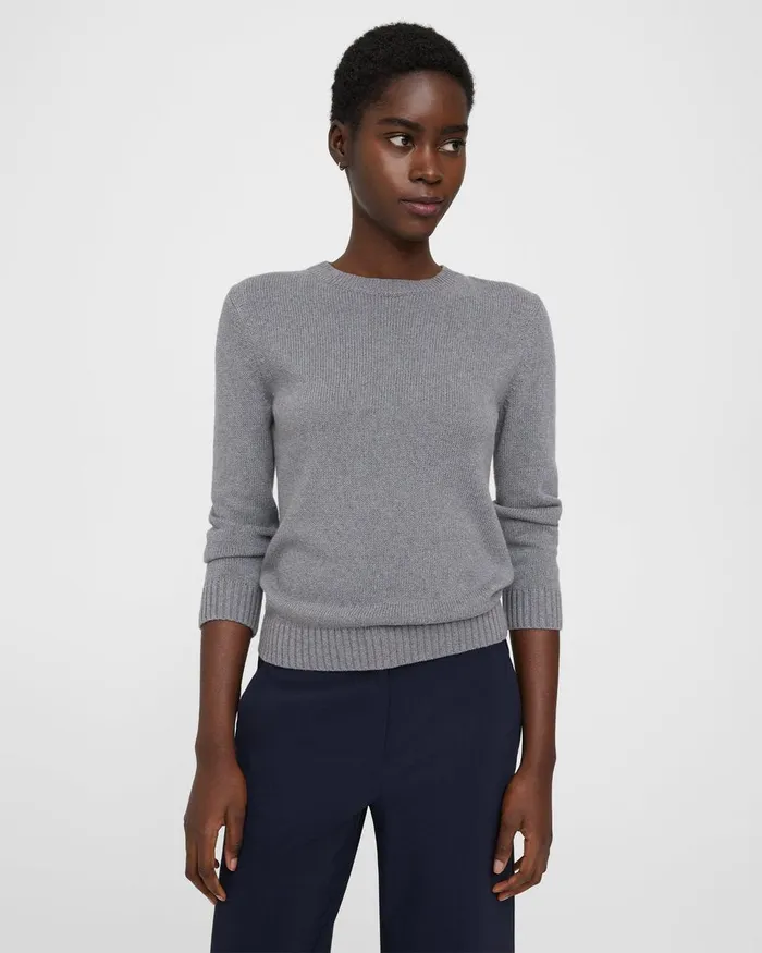 Women Sweaters Cardigans Theory Shrunken Crewneck Sweater In CottonCashmere Husky