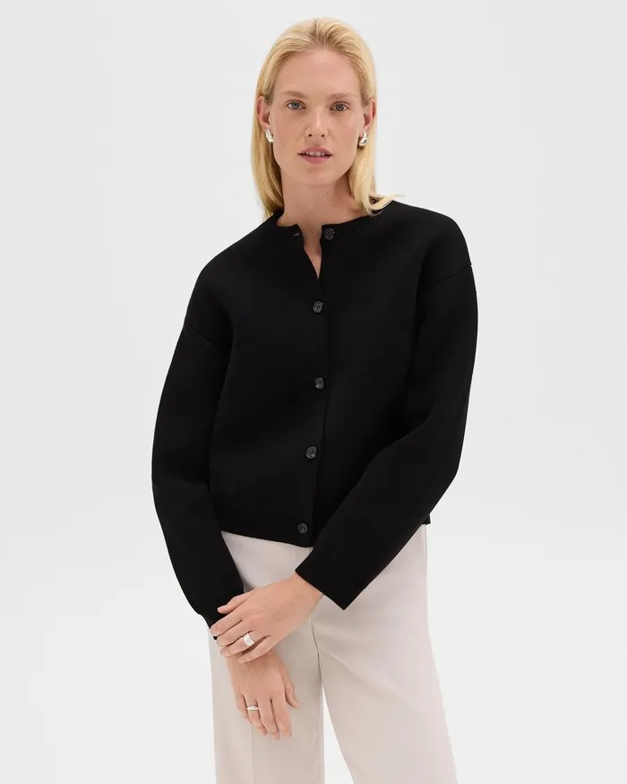 Women Sweaters Cardigans Theory Structured Cardigan In Cotton Black