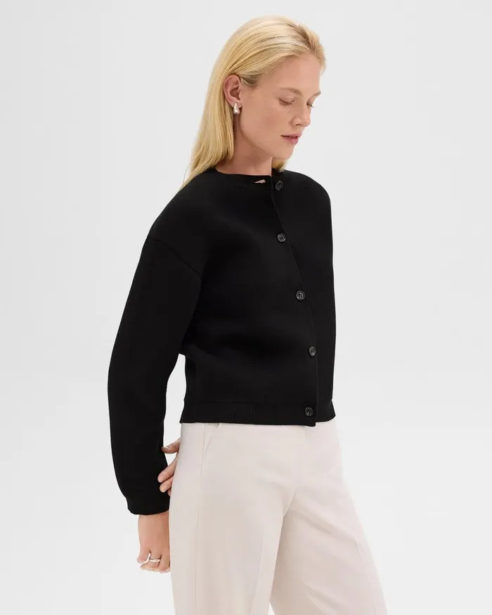 Women Sweaters Cardigans Theory Structured Cardigan In Cotton Black