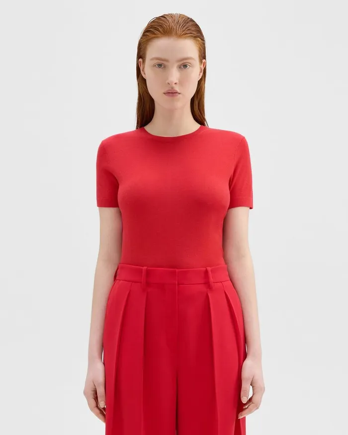 Women Sweaters Cardigans Theory Sweater Tee In Regal Wool Geranium