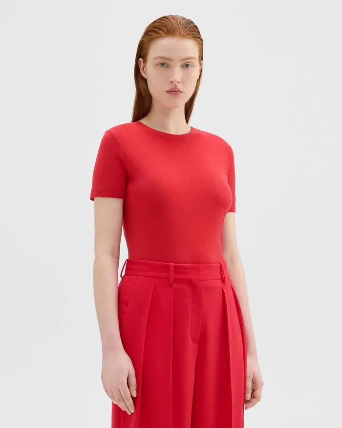 Women Sweaters Cardigans Theory Sweater Tee In Regal Wool Geranium