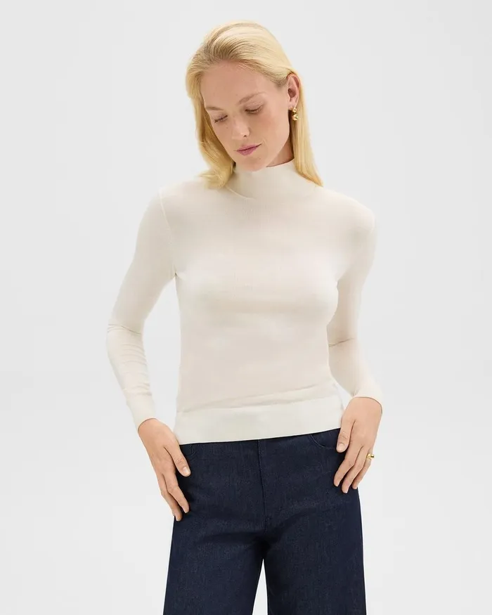 Women Sweaters Cardigans Theory Turtleneck Sweater In Regal Wool New Ivory