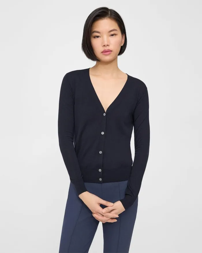 Women Sweaters Cardigans Theory VNeck Cardigan In Regal Wool Deep Navy